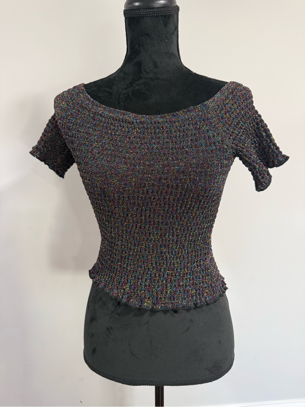 Urban Outfitters Shimmery Black Multicolor Knit Off-Shoulder Top
